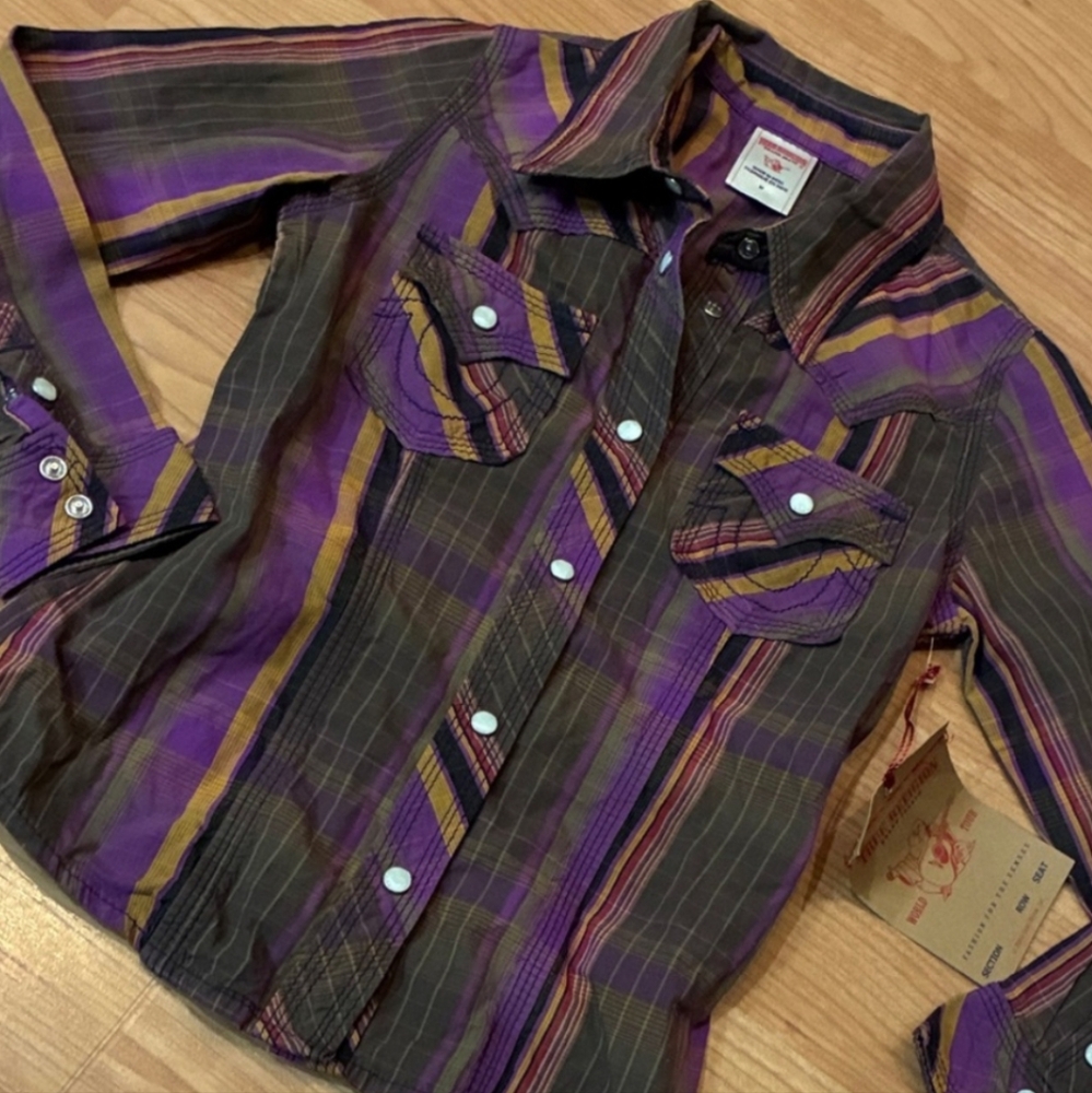 True Religion Kids Plaid Shirt in Purple and Brown
